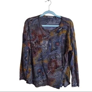 Sno Skins Velvet Mixed Media Scoop Neck Long Sleeve Top Size M
